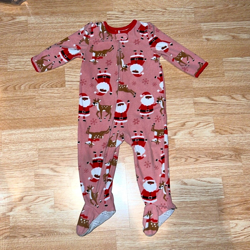 Just One You by Carters Pink Santa Footed Pajamas Size 18 Months